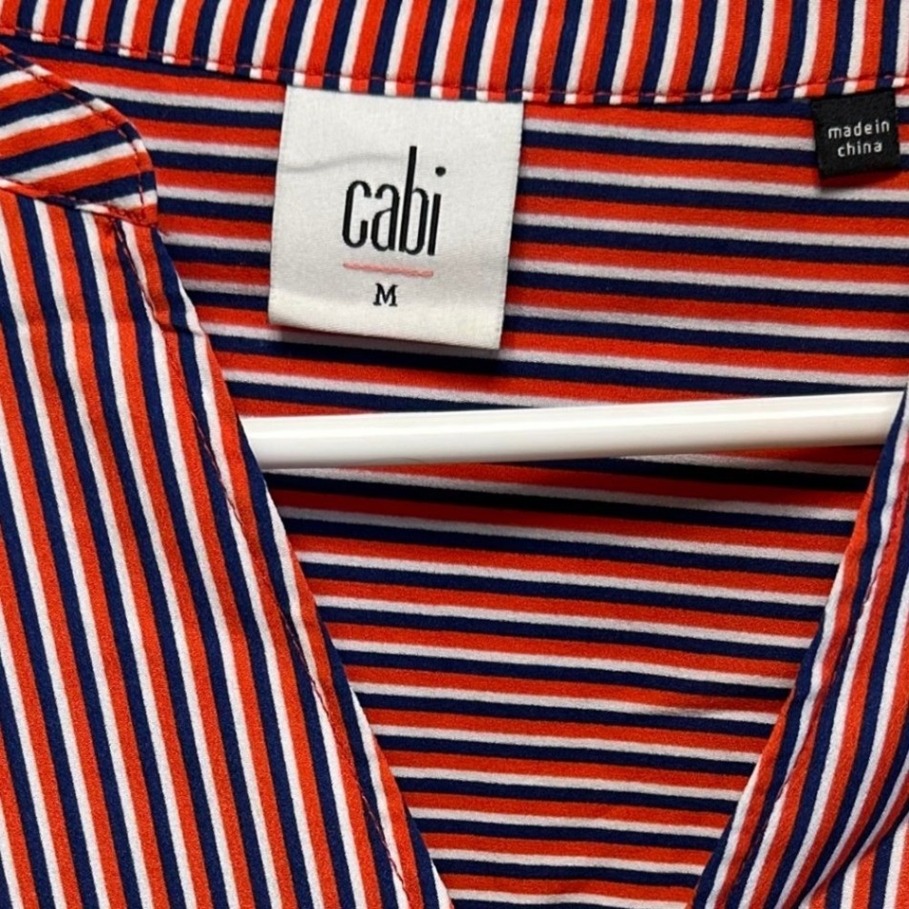 Cabi Franklin Blouse Red White Blue Stripe V Neck Pocket Blouse Top Women's M - Picture 4 of 10